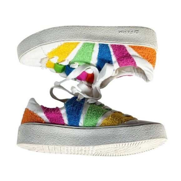 Farm Rio Women's Sz 8 Rainbow Terry Flatform Sneakers Pink Green Blue - Picture 8 of 14
